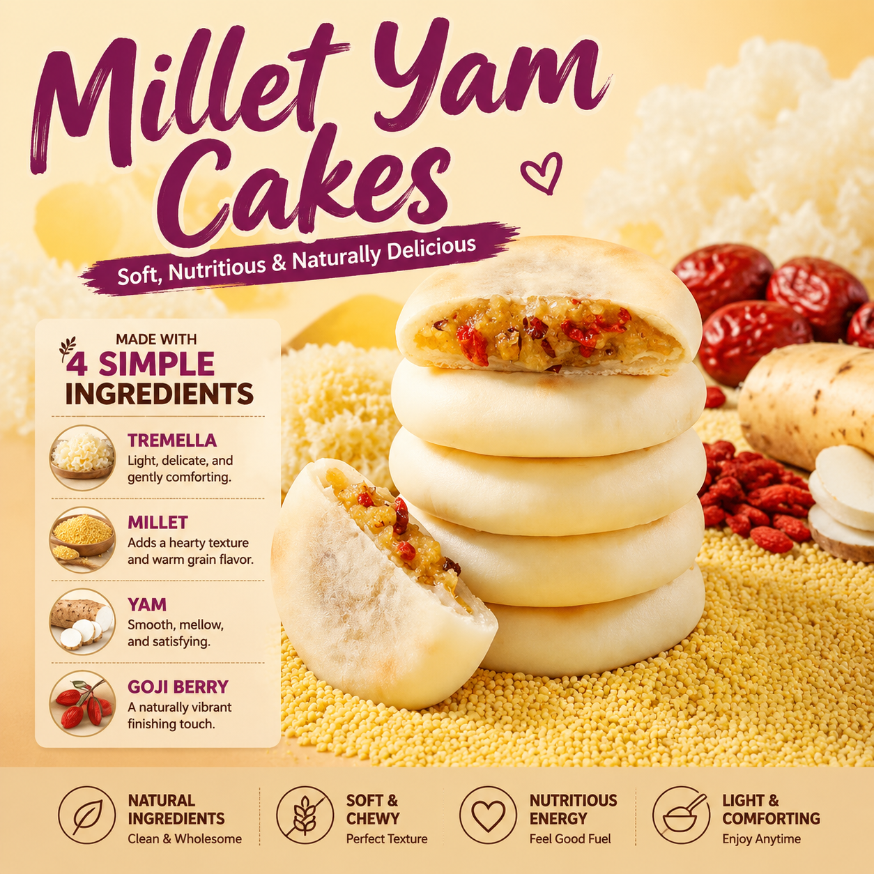 Millet Yam Cakes & Soft • Chewy • Naturally Nourishing Snack-WR
