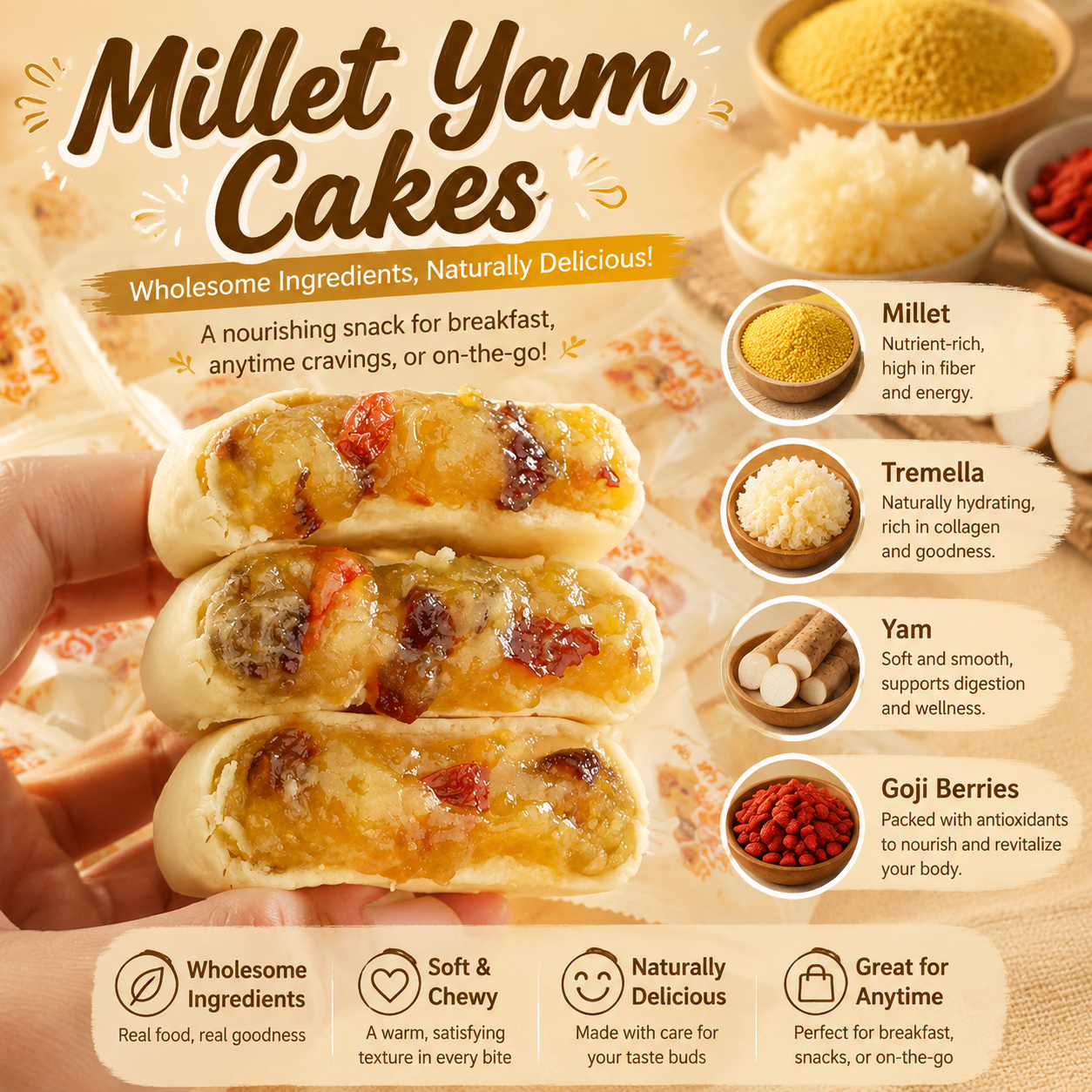 Millet Yam Cakes & Soft • Chewy • Naturally Nourishing Snack-WR
